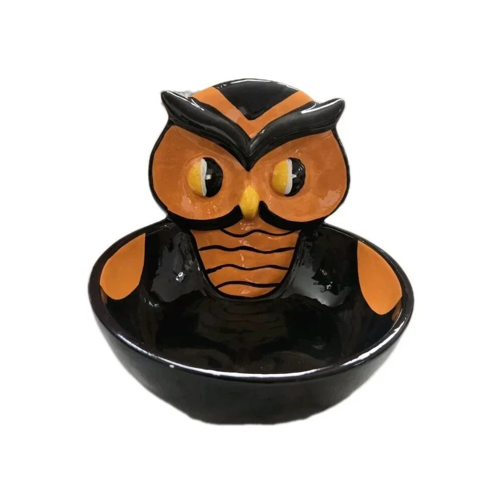 New Orange YELLOW BLACK Candy DIP Spooky OWL Halloween Ceramic Bowl Decor